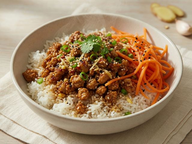 Sesame Ginger Turkey Rice Bowls with Quick Pickled Carrots