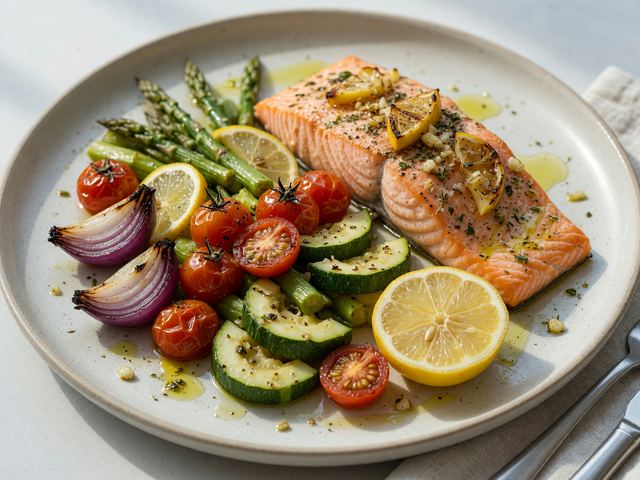 Sheet-Pan Salmon and Veggie Lunch