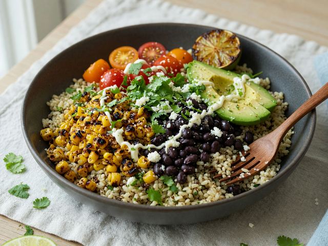 Skillet-Charred Elote Corn & Black Bean Lunch Bowls