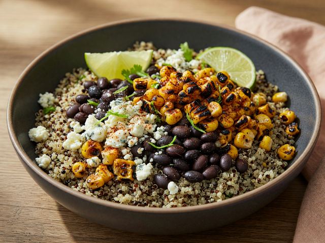 Skillet-Charred Elote Corn & Black Bean Quinoa Bowls