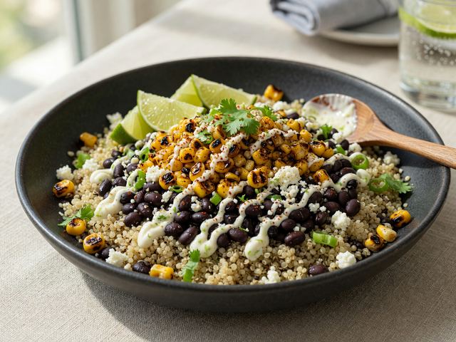 Skillet-Charred Elote Corn & Black Bean Quinoa Bowls
