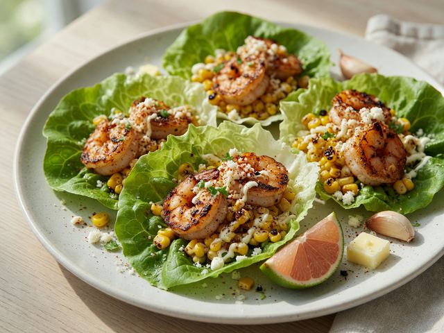 Skillet-Charred Elote Shrimp Lettuce Wraps