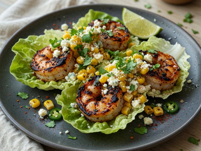 Skillet-Charred Shrimp Elote Lettuce Wraps