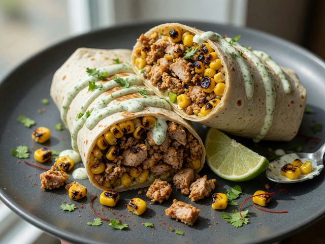 Skillet-Charred Street-Corn Turkey Wraps with Lime Crema
