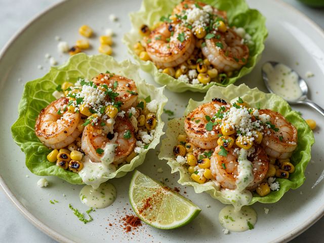 Skillet Elote Shrimp Lettuce Cups with Lime Crema