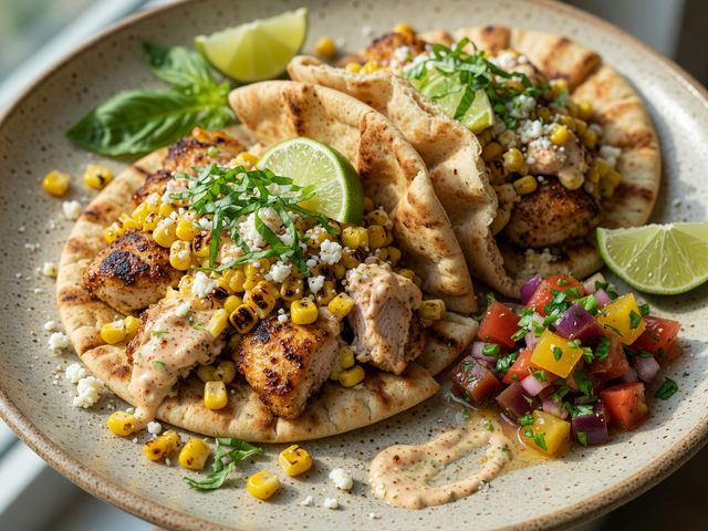 Skillet Street-Corn Chicken Pita Packs with Tomato Basil Salsa