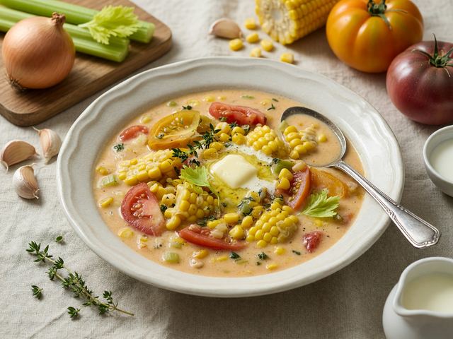 Southern Heirloom Tomato & Sweet Corn Chowder