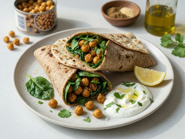 Spiced Chickpea Spinach Flatbread Wraps
