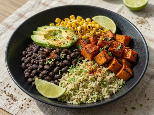 Spicy Black Bean & Sweet Potato Burrito Bowls