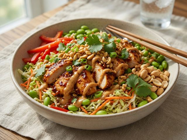 Spicy Peanut Chicken Crunch Salad Bowls