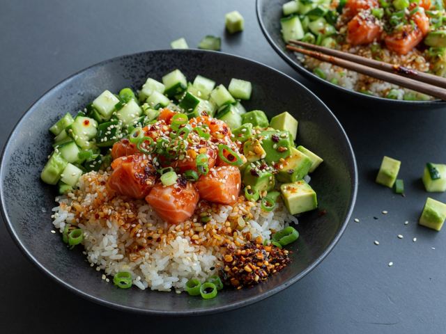 Spicy Salmon Avocado Poke Bowls
