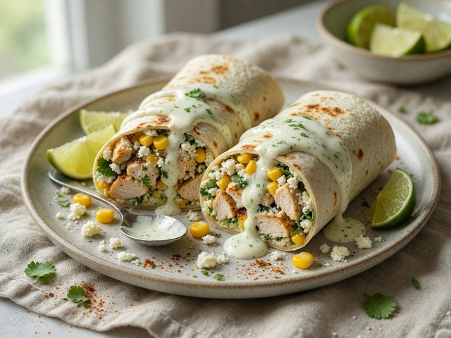 Street-Corn Chicken Salad Wraps with Lime Crema