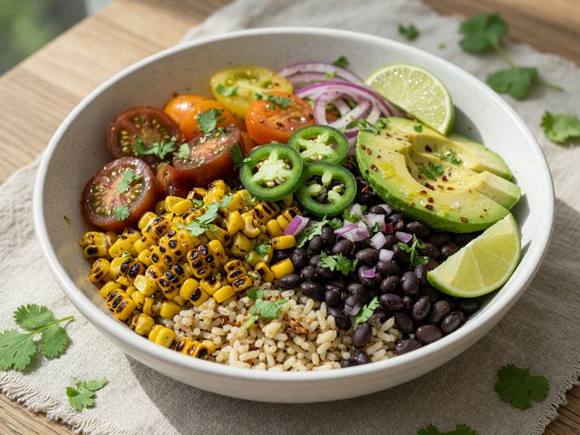 Tex-Mex Charred Corn & Black Bean Burrito Bowls
