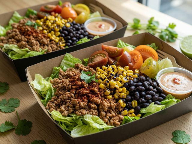 Tex-Mex Charred Corn & Black Bean Turkey Taco Salad Boxes