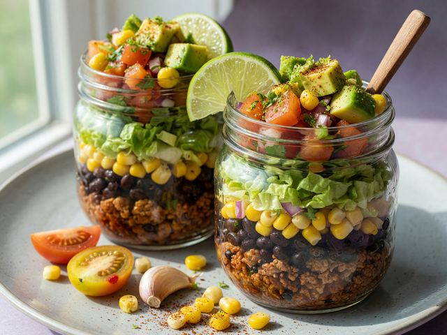 Tex-Mex Turkey Taco Salad Jars with Fresh Corn Pico