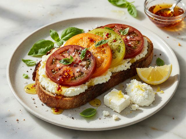 Viral Heirloom Tomato Toast with Whipped Feta & Hot Honey