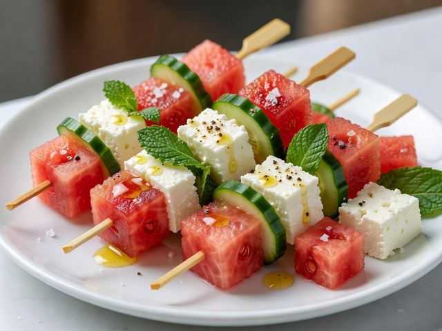 Watermelon Feta Skewers with Mint