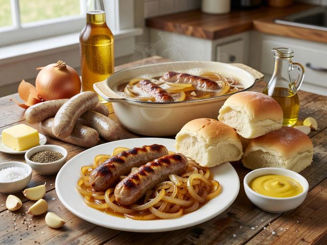 Beer-Braised Bratwurst with Onions